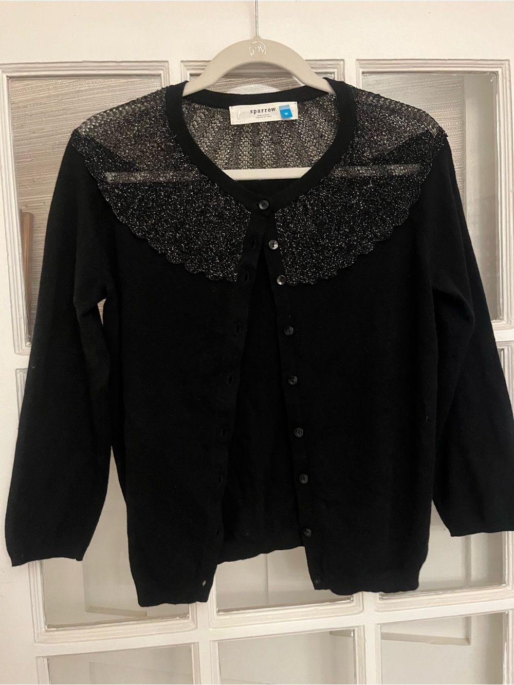 sparrow Black Cardigan with Sparkle Scalloped Collar Anthropologie